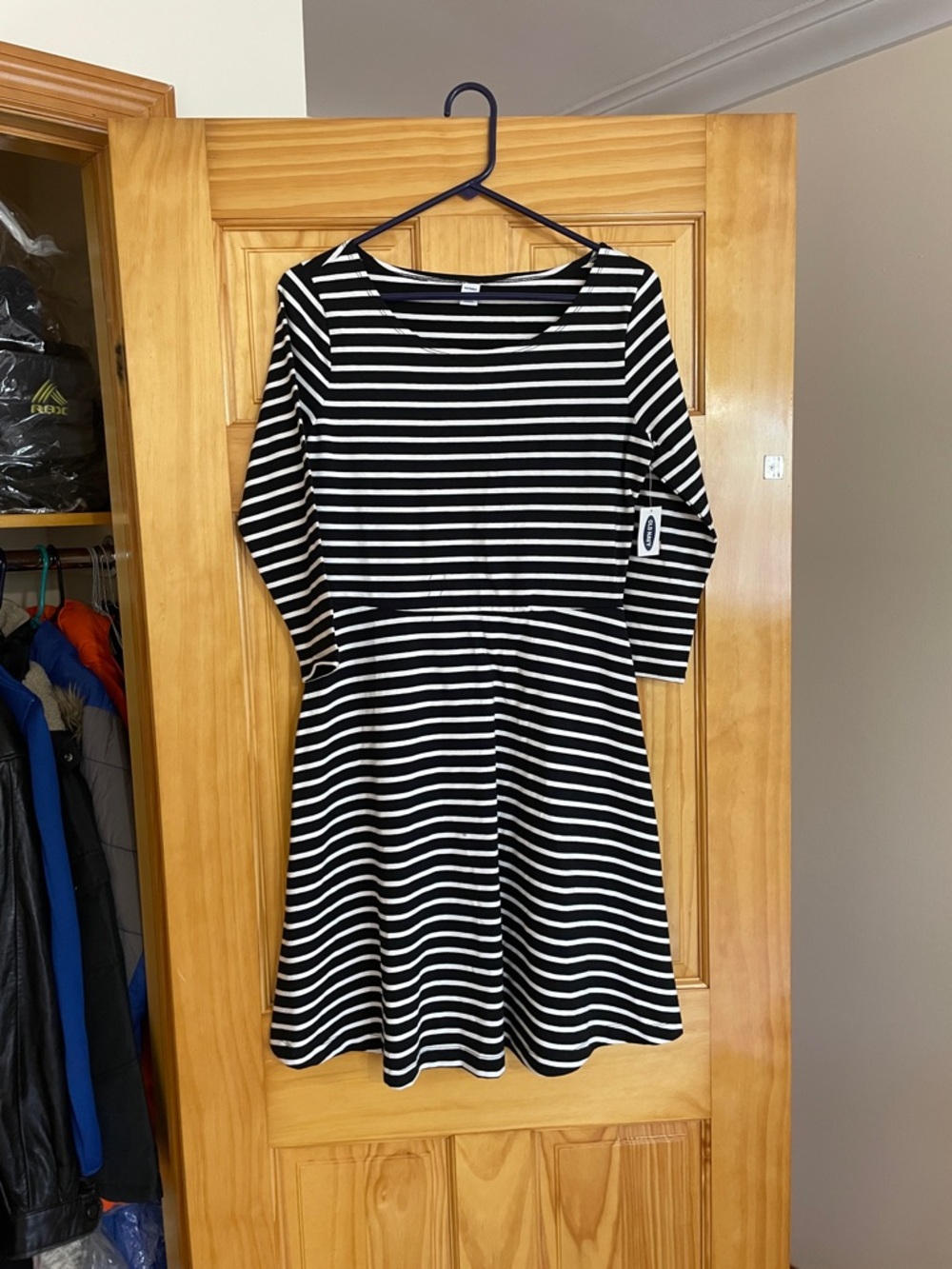 Old Navy Black and White Striped Fit-and-Flare Dress